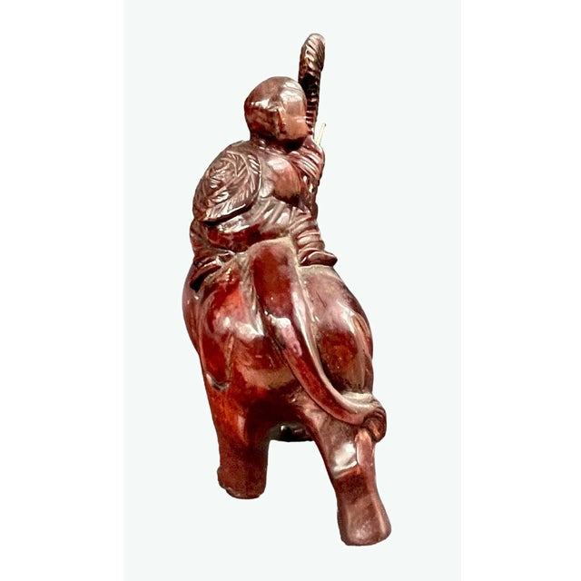 Red Vintage Rosewood Elephant Carving – Asian Hand-Carved Figurine – Lucky Elephant With Calf & Child For Sale - Image 8 of 10