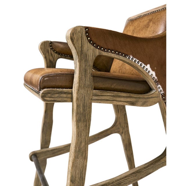 Rustic Western Leather & Hide Bar Stool For Sale - Image 9 of 11