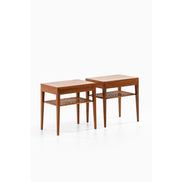1950s Bedside Tables in Cane and Teak attributed to Severin Hansen, 1950s, Set of 2 For Sale - Image 5 of 11