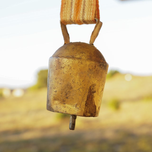 1950s Swedish Cow Bell, Brass Plated Iron With Beatiful Golden Patina For Sale - Image 4 of 11