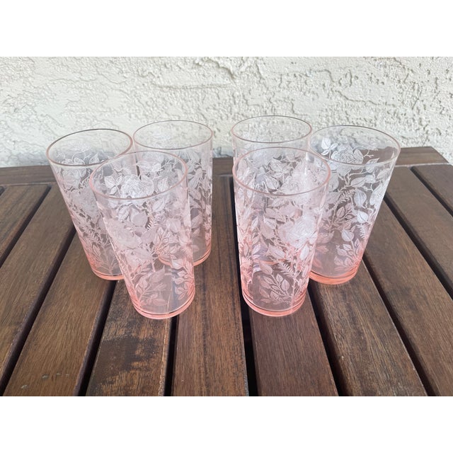 Glass Vintage Cambridge Glass Company’s Dresden Rose Pink Pattern Glassware - Setting for 6 For Sale - Image 7 of 9