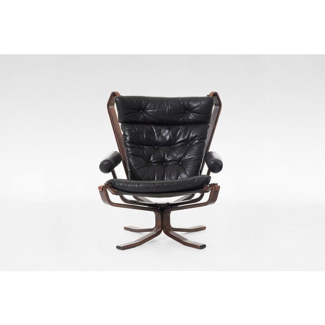 Vintage High Back Superstar Chair in Black Leather by Sigurd Ressell for Trygg Møbler, 1970s For Sale - Image 3 of 7
