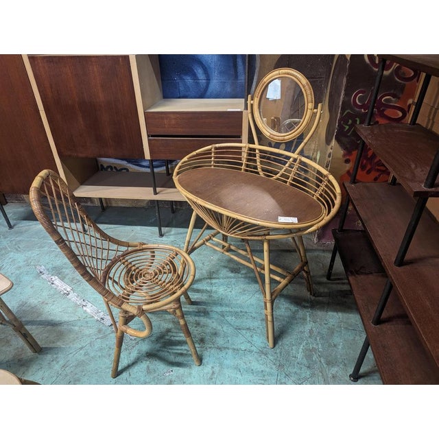 Rattan Dressing Table and Chair, Set of 2 For Sale - Image 6 of 7
