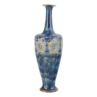 Tall Chamotte Vase with Blue and White Hues from Royal Doulton, 1920s For Sale
