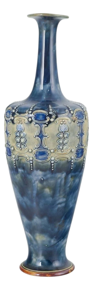Tall Chamotte Vase with Blue and White Hues from Royal Doulton, 1920s
