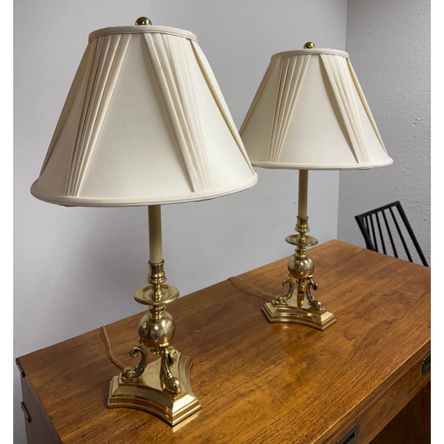 Frederick Cooper Vintage Frederick Cooper Neoclassical Brass Dolphin Table Lamps - Pair For Sale - Image 4 of 12