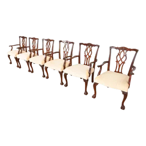 Kindel Furniture Georgian Carved Mahogany Dining Armchairs, Set of Six