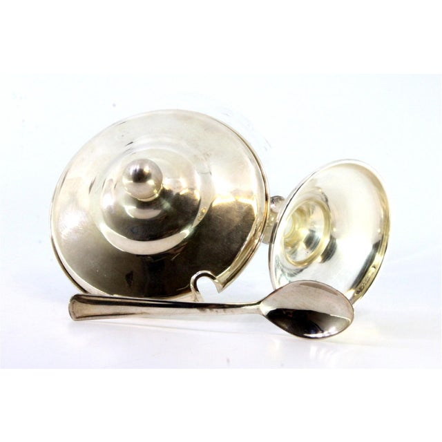 Silver Compote Dish with Spoon, Acid Etched Glass Core and Knob Lid, Set of 2, in Very Good conditions. Designed from 2000...