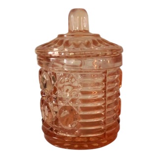 Mid 20th Century Indiana Glass Pinky Peach Lidded Marmalade Jar For Sale