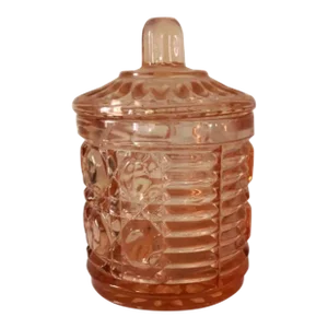 Vintage Mid-Century Indiana Glass Pinky Peach Lidded Marmalade Jar