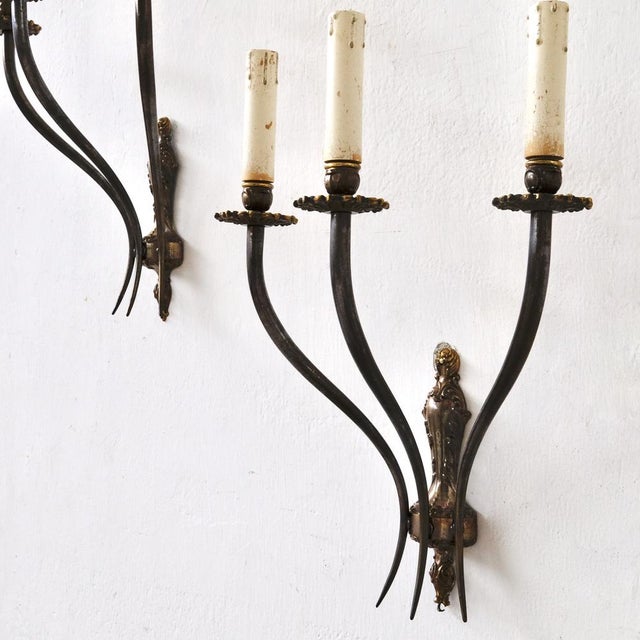 Original 3-Arm Wall Lights, Italy, 1950s, Set of 2 For Sale - Image 3 of 17