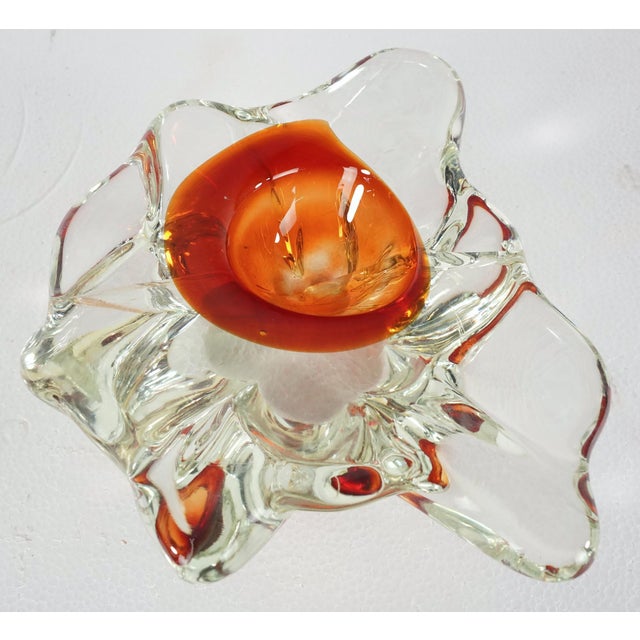 Handmade Clear & Orange Glass Ashtray For Sale - Image 11 of 11