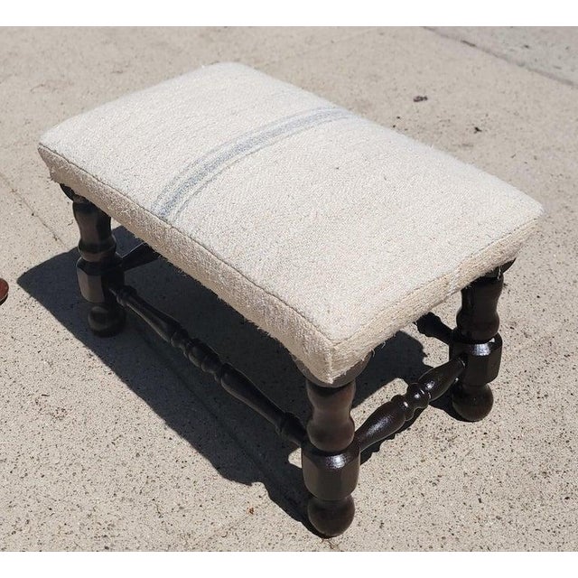 Early 20thc Child's Wing-Back Chair and Ottoman With 19thc Linen Upholstery For Sale - Image 9 of 10