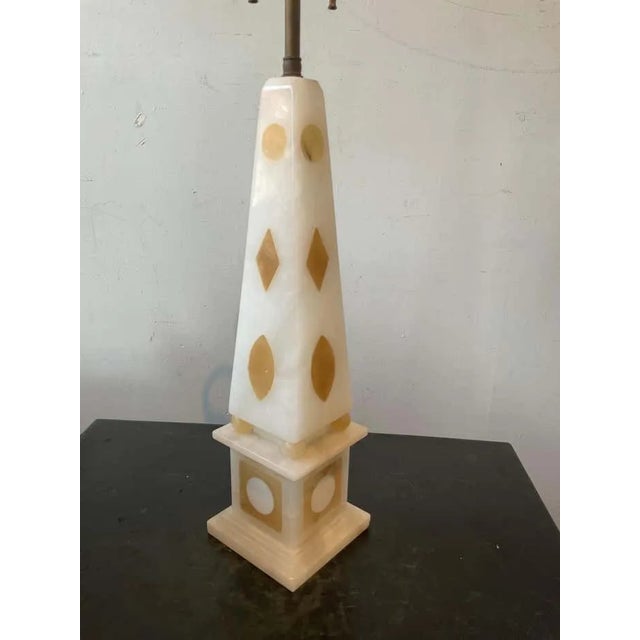 1950s Italian 1950s Inlaid Marble Obelisk Lamps - a Pair For Sale - Image 5 of 10