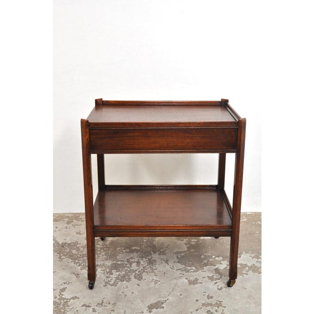Antique Serving Trolley with Drawer in Oak, 1920s For Sale - Image 3 of 13
