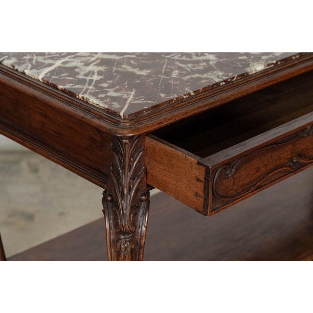 Circa 1880 Pair 19th Century French Walnut Marble Serving Tables (small repair to the marble - back corner) Price is each....