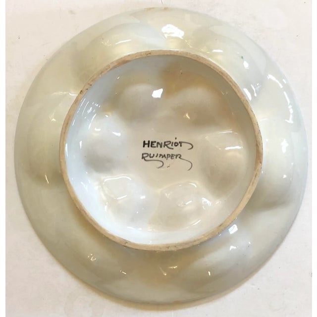 QUIMPER Brittany Faience Majolica French Vintage Oyster Plate. Shaped with 6 shell compartments, 5 with traditional floral...