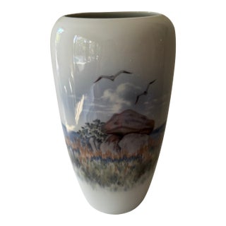 Royal Copenhagen Porcelain Vase — Coastal Cliffs & Seagulls Landscape, Model 2694 — First Quality For Sale