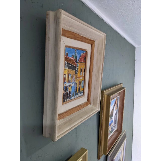 1950s Mid-Century Modern Swedish Oil Painting "Pedestrians", Framed Street Scene For Sale - Image 5 of 8