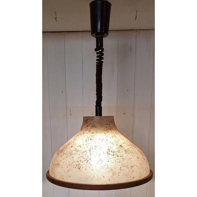 Vintage Adjustable Ceiling Lamp with Beige Marbled Plastic Shade and Beechwood Rim, 1970s For Sale - Image 9 of 9
