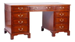 Antique English Yew Wood Leather Top Partner Desk