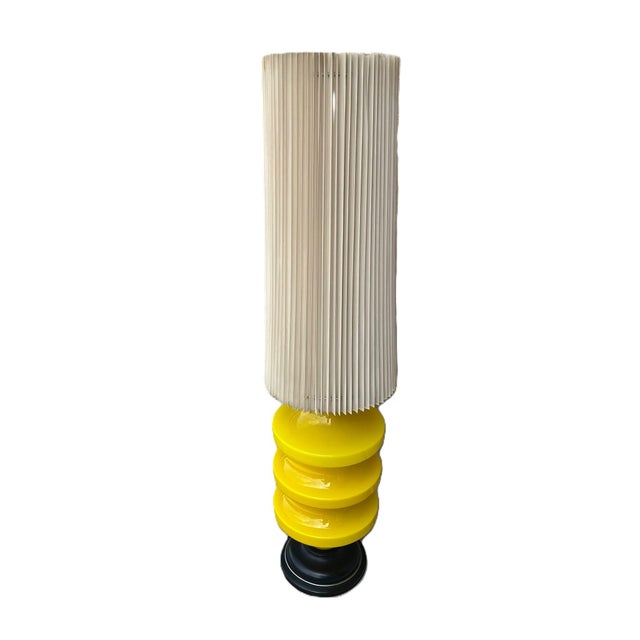 Large Yellow Murano Glass Table Lamp with Pleated Lampshade, 1970s For Sale - Image 4 of 18