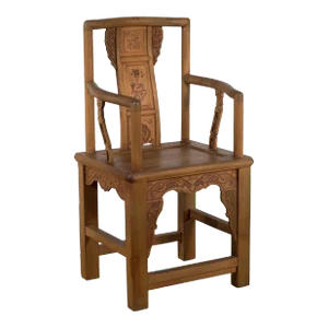 Chinese 19th Century Qing Dynasty Elm Armchair with Carved Traditional Motifs