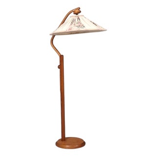 1950s Markslöjd, Swedish Modern, Adjustable Floor Lamp, Pine, Fabric For Sale