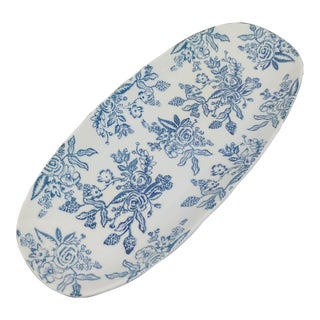 Early 21st Century Grace Tea Ware Blue & White Floral Oval Porcelain Serving Tray For Sale