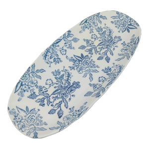 Early 21st Century Grace Tea Ware Blue & White Floral Oval Porcelain Serving Tray