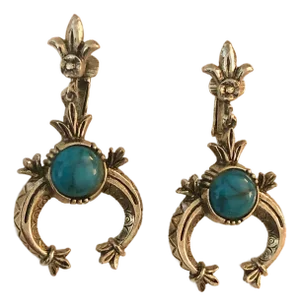 1950s Arthur Pepper (Art) Turquoise Silver Squash Blossom Earrings, a Pair