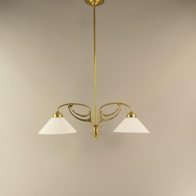Art Nouveau Brass Chandelier, Vienna, 1910s For Sale - Image 9 of 14