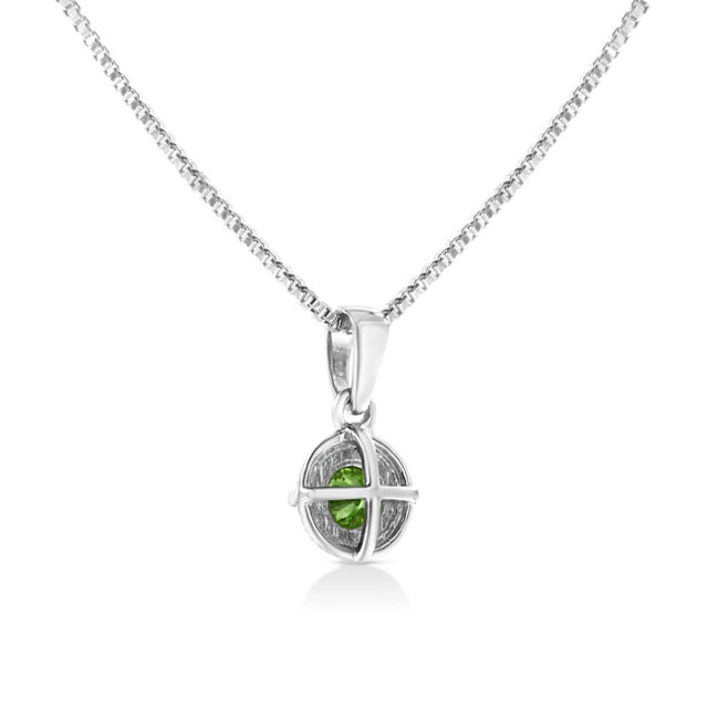 Haus of Brilliance .925 Sterling Silver 1/5 Cttw Treated Green Diamond Solitaire 18" Milgrain Pendant Necklace For Sale - Image 4 of 7