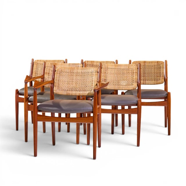 Mid-Century Modern Arne Vodder for Sibast Model 51 Mid Century Danish Teak and Cane Dining Chairs - Set of 6 For Sale - Image 3 of 17