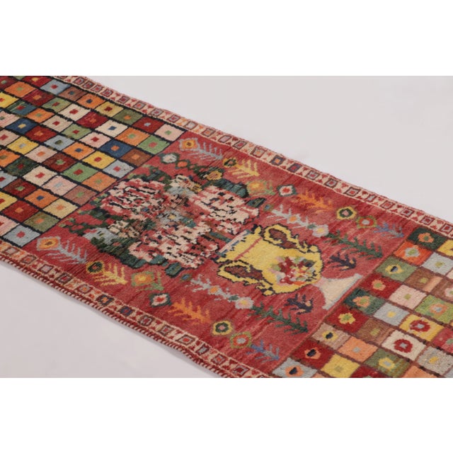 Rug & Kilim Vintage Gabbeh Floral Urn & Mosaic Extra-Long Runner by Rug & Kilim, Afghanistan, 1950-1959 For Sale - Image 4 of 10