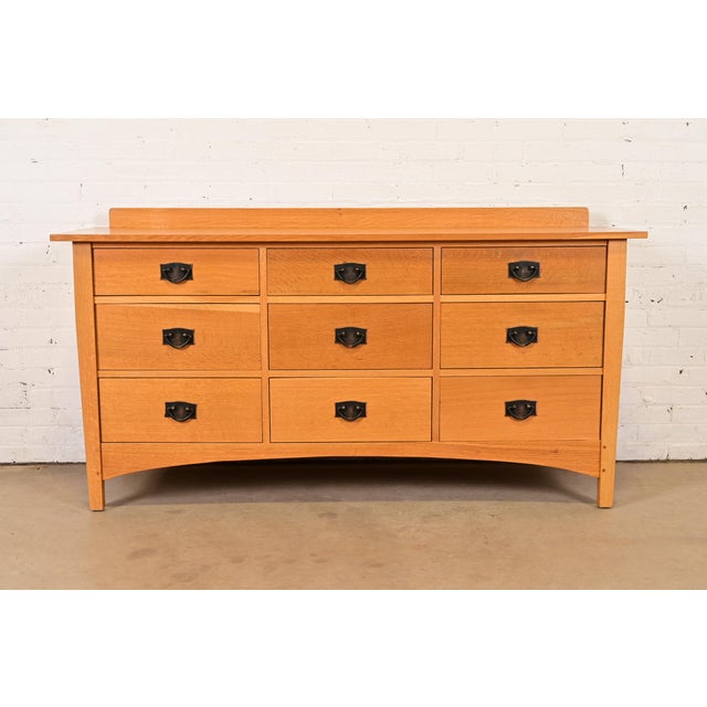 A gorgeous Mission or Arts & Crafts nine-drawer triple dresser or credenza By L. & J.G. Stickley, "Harvey Ellis"...