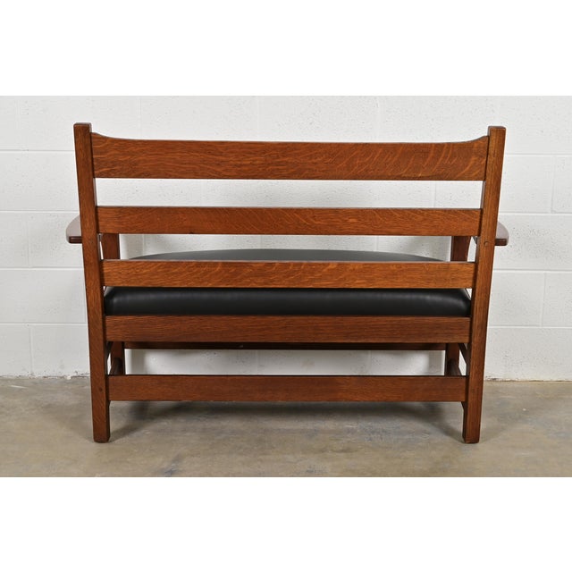 L. & J. G. Stickley Antique Mission Oak Arts & Crafts Bench or Settee, Circa 1910 For Sale - Image 10 of 11