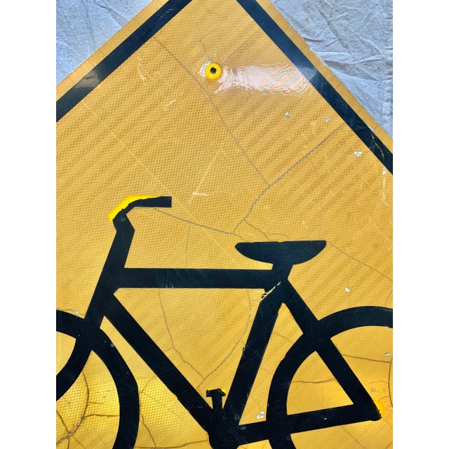 Yellow Vintage Reflective Bicycle Road Sign For Sale - Image 8 of 12