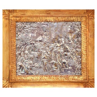 Mid-17th Century Baptism Scene Silver Bas-Relief with Gilded Frame For Sale