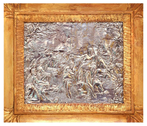 Mid-17th Century Baptism Scene Silver Bas-Relief with Gilded Frame