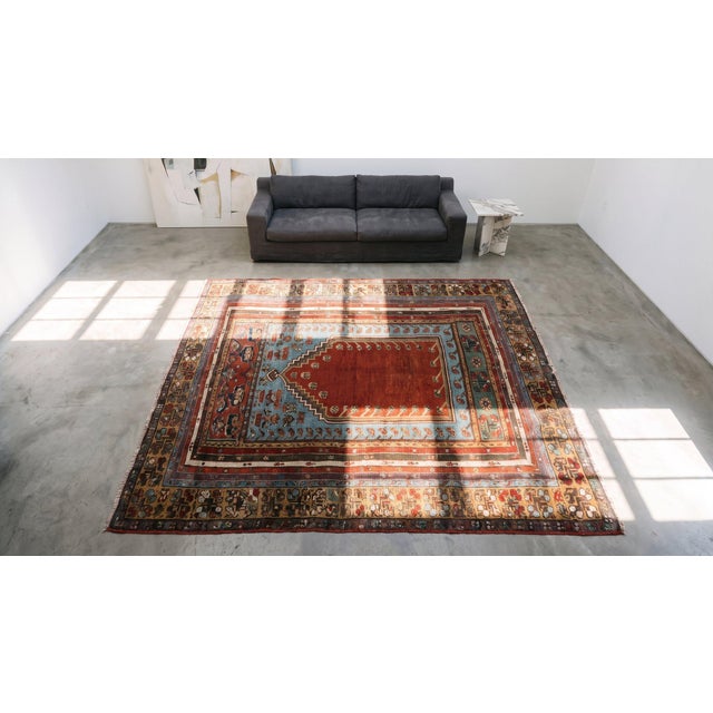 Red 1860s Red Medallion Antique Turkish Village Kirshehir Prayer Rug 3'8" X 5'3" Handknotted Wool Carpet For Sale - Image 8 of 10