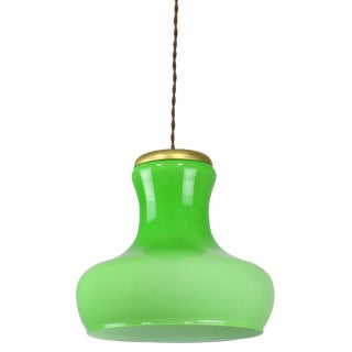 Large Mid-Century Italian Brass and Glass Pendant Lamp For Sale