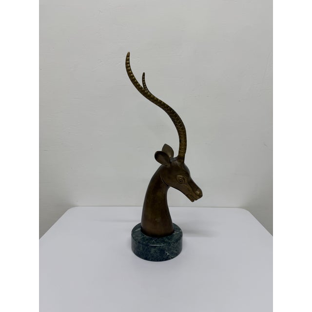 Brass Gazelle Sculpture on Variegated Green Marble Base, 1970s For Sale - Image 4 of 18