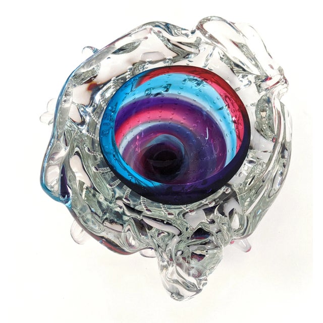 Leon Applebaum Glass Bowl With Protruding Design and Controlled Bubbles Kaleidoscope For Sale In Miami - Image 6 of 13