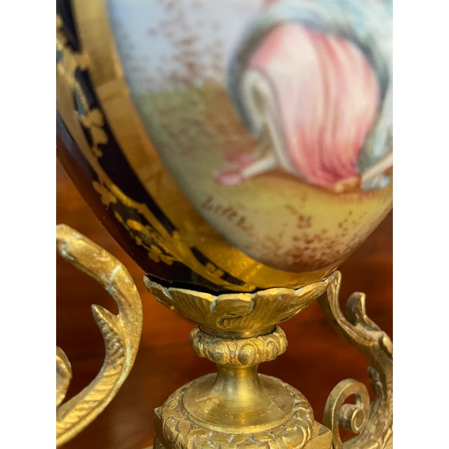 Metal Gold Gilt Sevre's Style Cobalt Blue Candelabra Pair 19th Century French Louis XI Style For Sale - Image 7 of 14