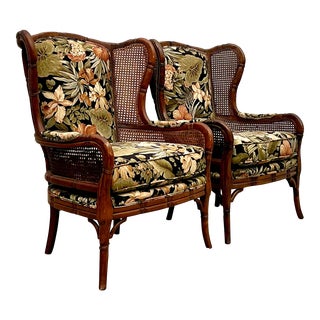 Vintage Coastal Craftmaster Wingback Cane Chairs - a Pair For Sale