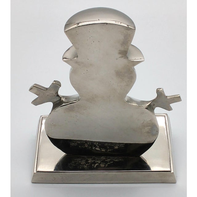 Heavy Vintage Silver-Tone Snowman Stocking Holder For Sale In Portland, ME - Image 6 of 7