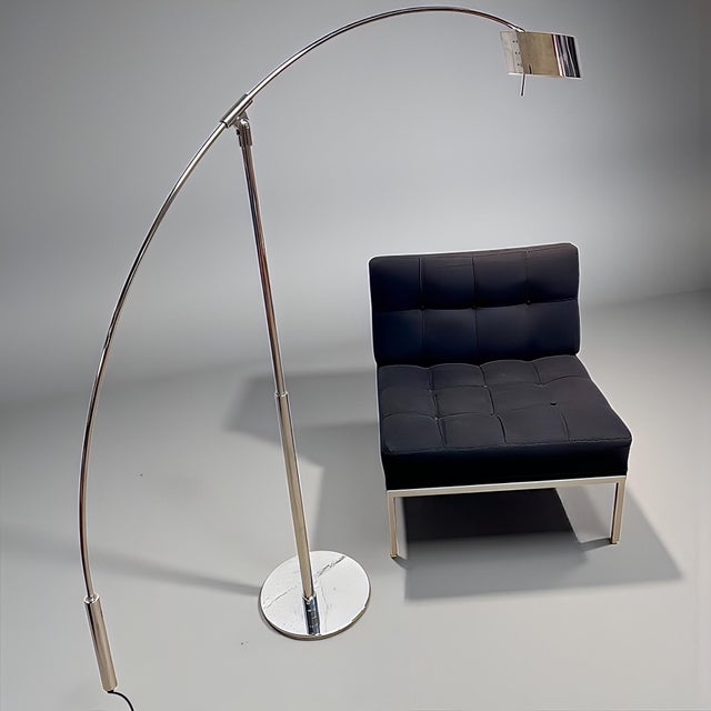 A very rare, prestigious, and high-quality vintage designer arc floor lamp in the xx-large size by bankamp from germany—an...