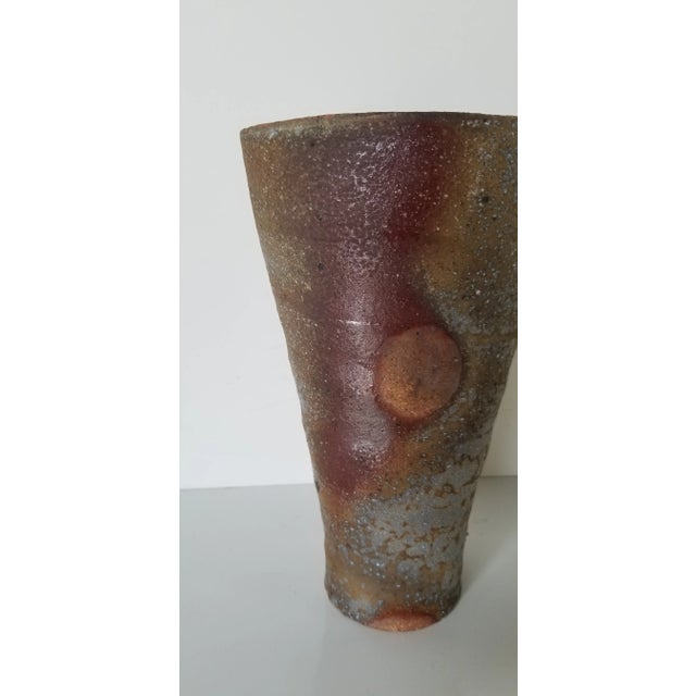 Mid-Century Modern Mid-Century Rustic Texture Art Pottery Vase For Sale - Image 3 of 9