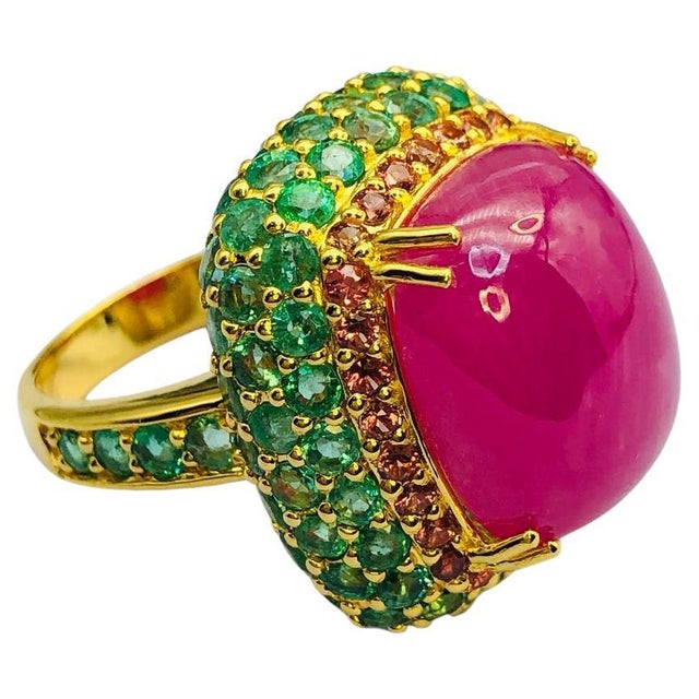 Bochic "Orient" Vintage Emerald, Sapphire & Ruby & Ring Set In 18K Gold & Silver For Sale - Image 17 of 18